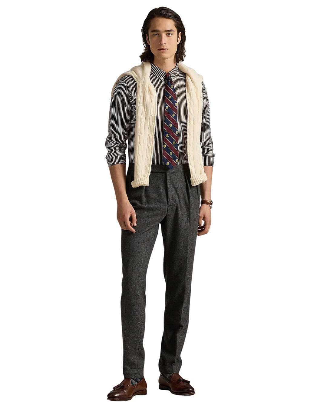 Polo Ralph Lauren Shirts CUSTOM FIT STRIPED STRETCH POPLIN SHIRT BROWN