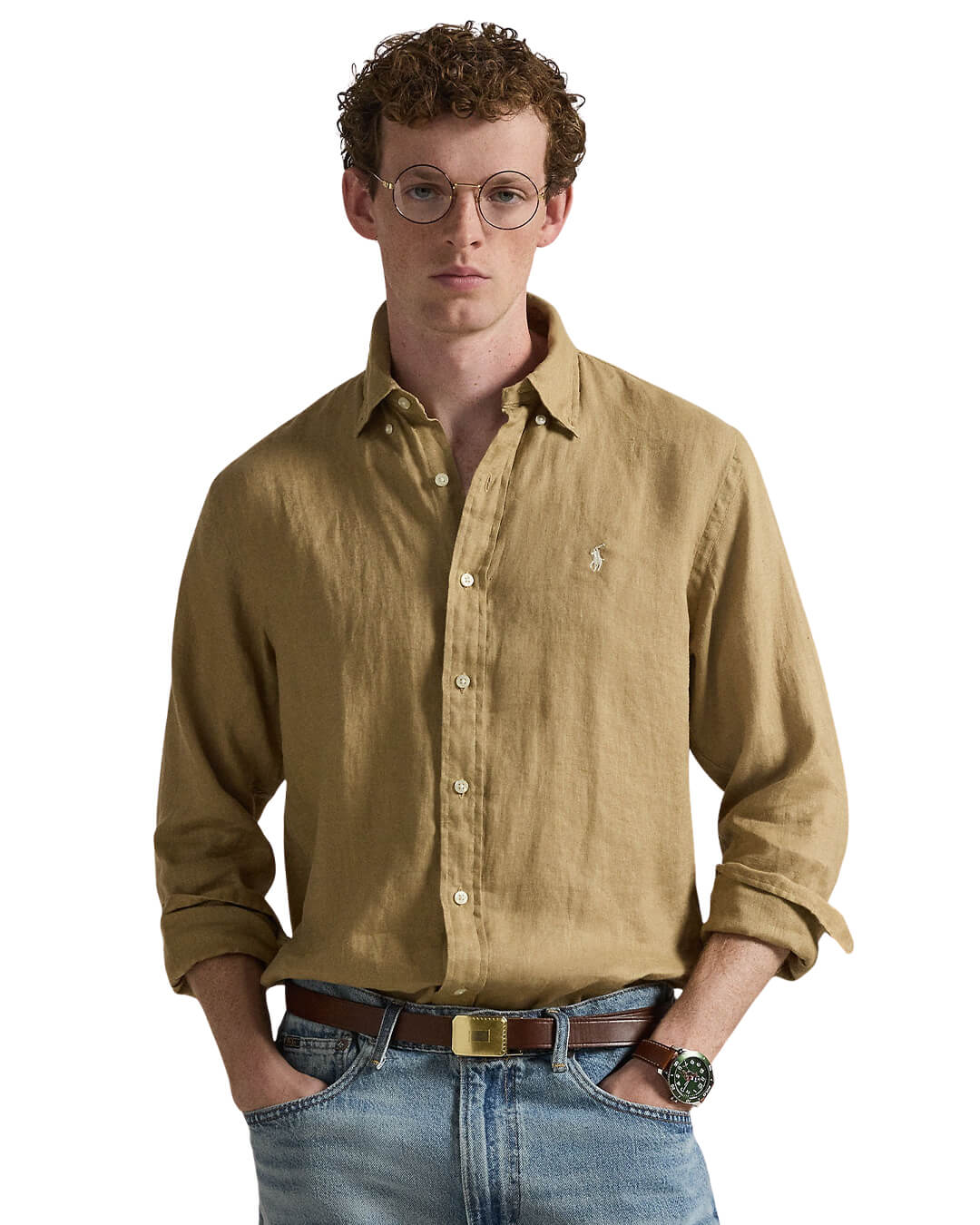 Polo Ralph Lauren Shirts Polo Ralph Lauren Beige Custom Fit Ls Linen  Shirt