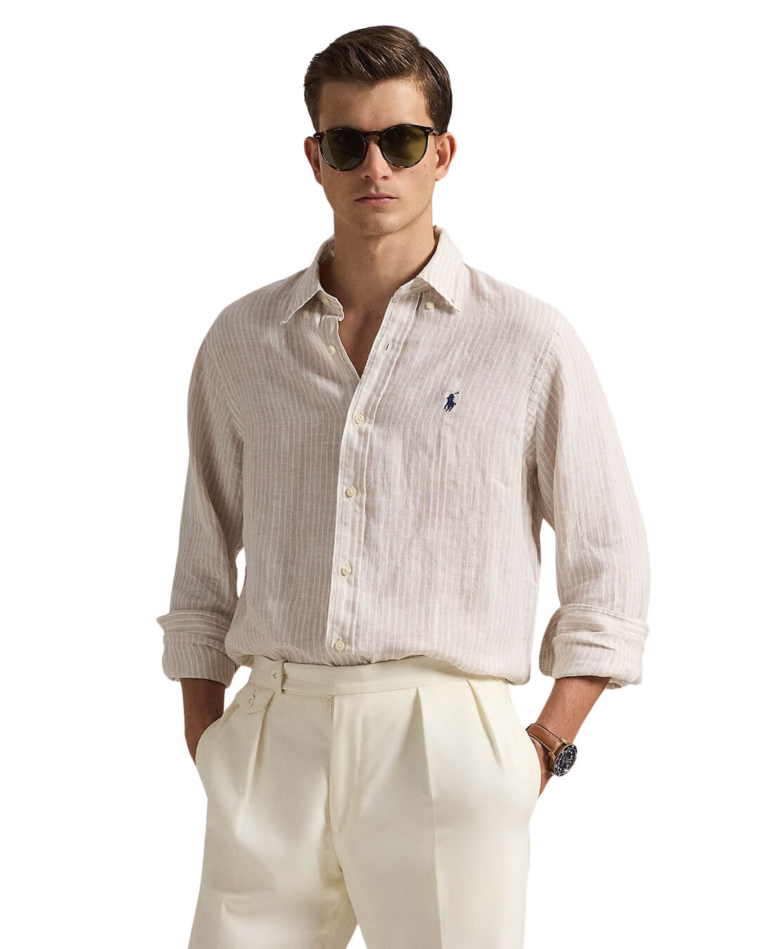Polo Ralph Lauren Shirts Polo Ralph Lauren Beige Stripe Custom Fit Linen  Shirt