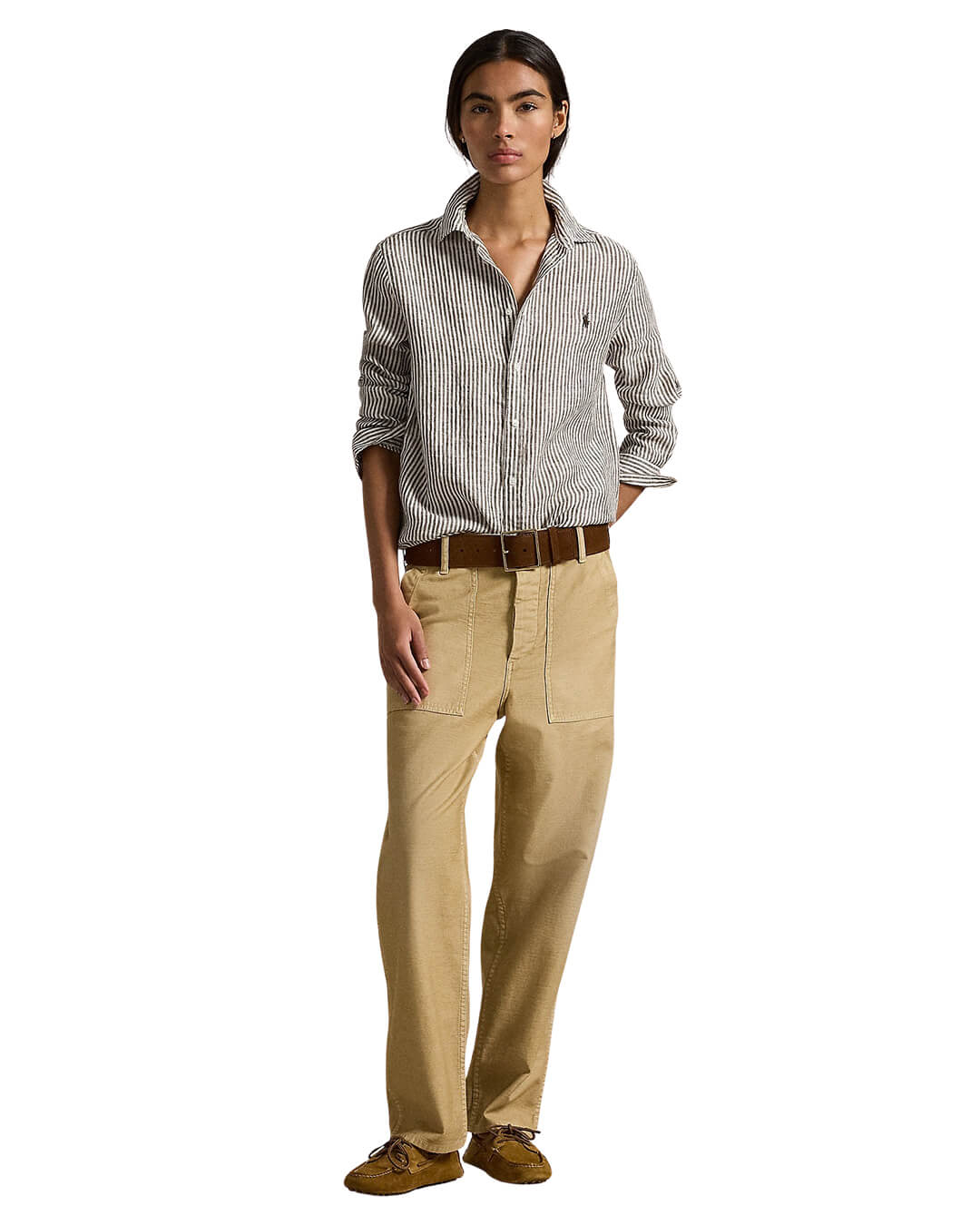 Polo Ralph Lauren Shirts Polo Ralph Lauren Brown Classic Fit Striped Linen Shirt