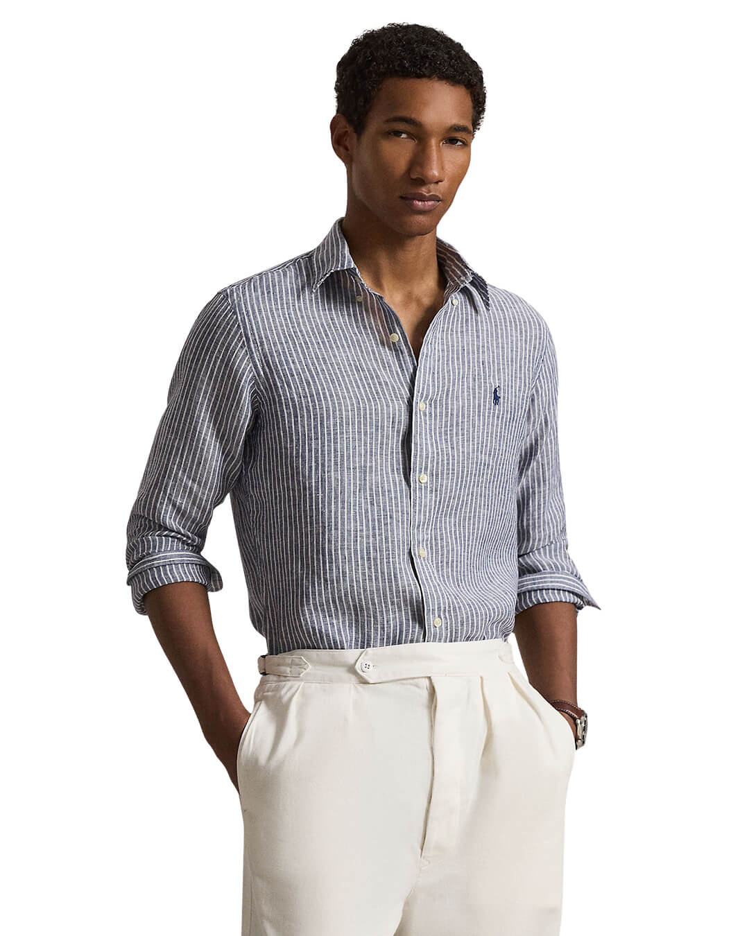 Polo Ralph Lauren Shirts Polo Ralph Lauren Navy  Stripe Custom Fit Linen  Shirt