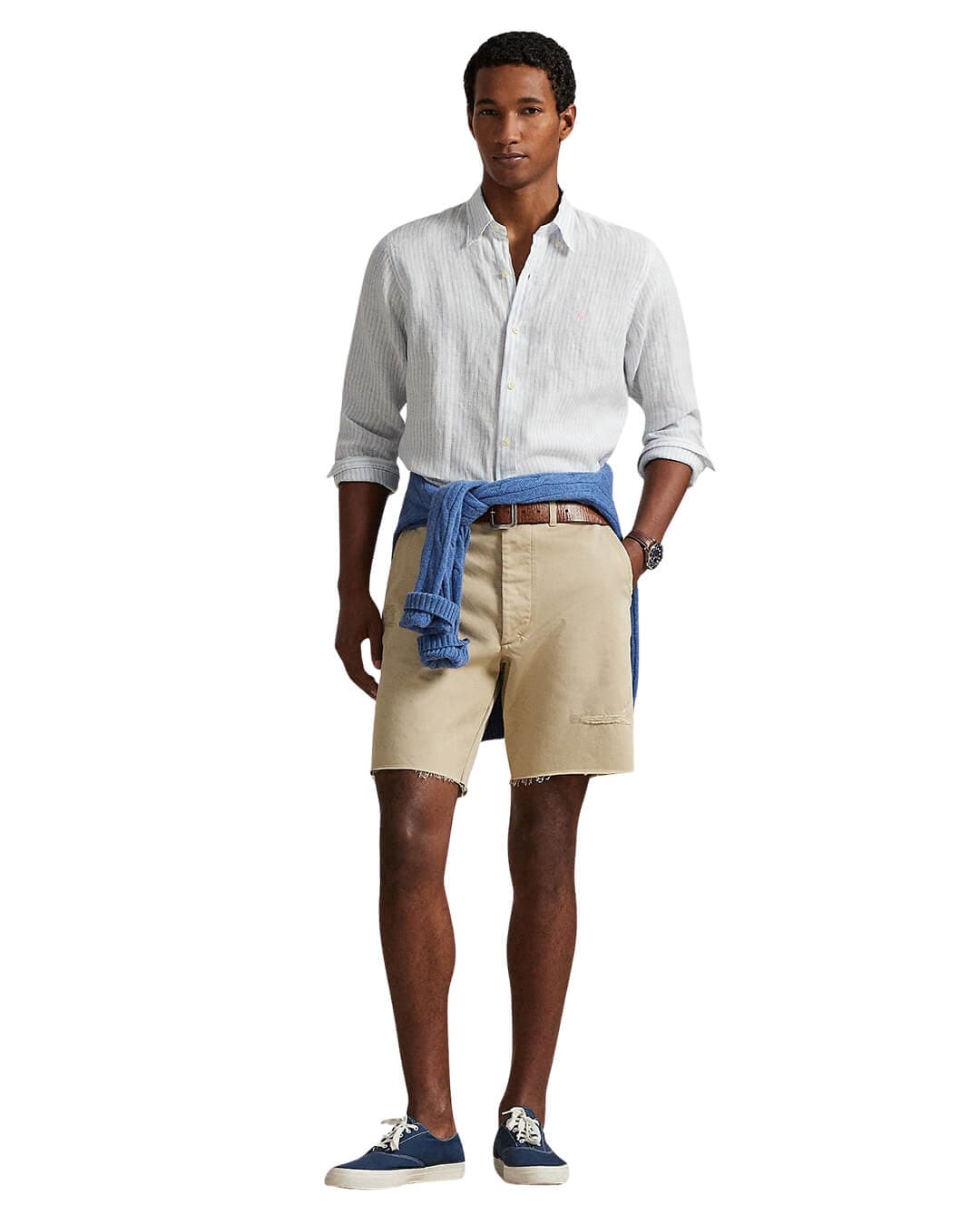 Polo Ralph Lauren Shirts Polo Ralph Lauren White  Stripe Custom Fit Linen  Shirt