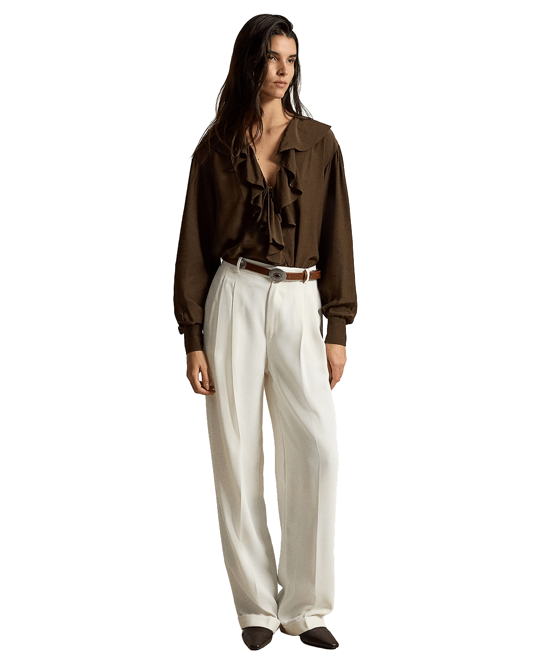 Polo Ralph Lauren Shirts Ralph Lauren Brown Ralph Lauren Ruffled Crepe Shirt Brown