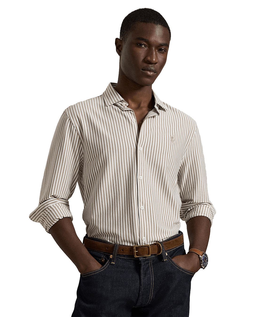 Polo Ralph Lauren Shirts Ralph Lauren Brown Ralph Lauren Striped Knit Oxford Shirt Brown