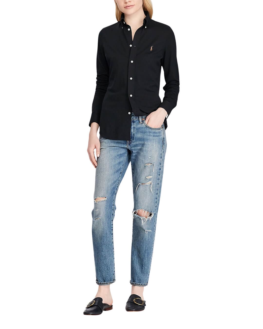 Polo Ralph Lauren Shirts SLIM FIT KNIT COTTON OXFORD SHIRT BLACK