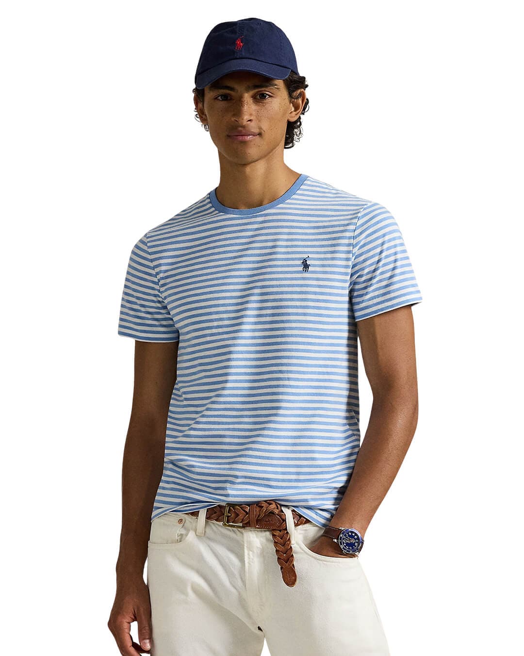 Polo Ralph Lauren T-Shirts Polo Ralph Lauren Blue  Custom Slim Fit Striped Jersey  T-Shirt