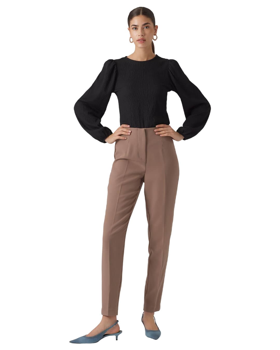Vero Moda Trousers Vero Moda Brown Tapered High Waist Trousers