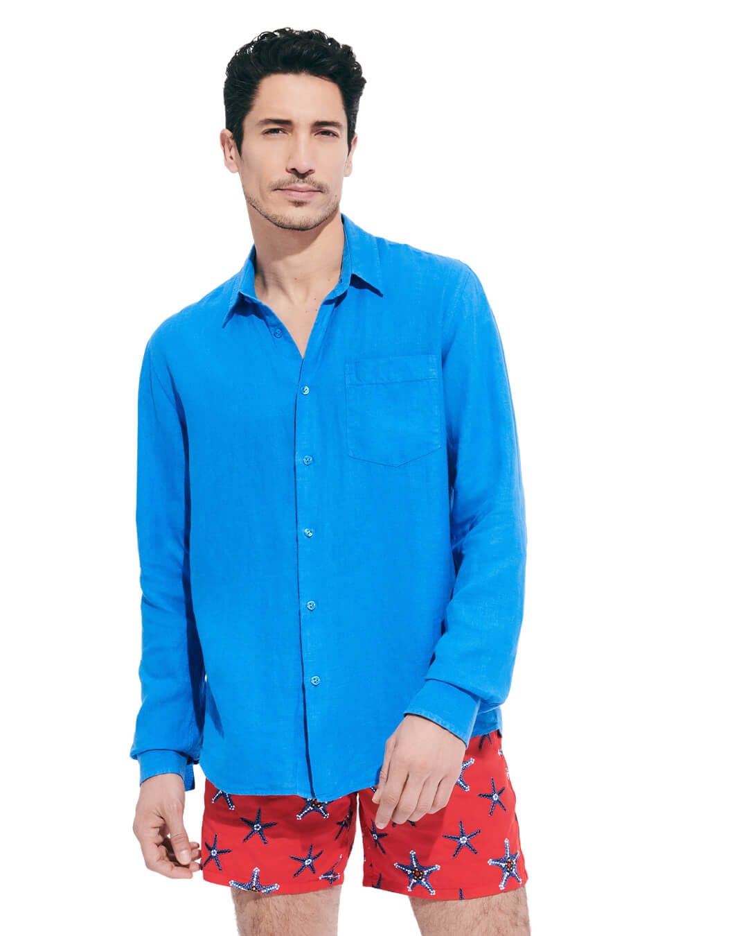 Vilebrequin Shirts Vilebrequin Blue Linen Solid Shirt