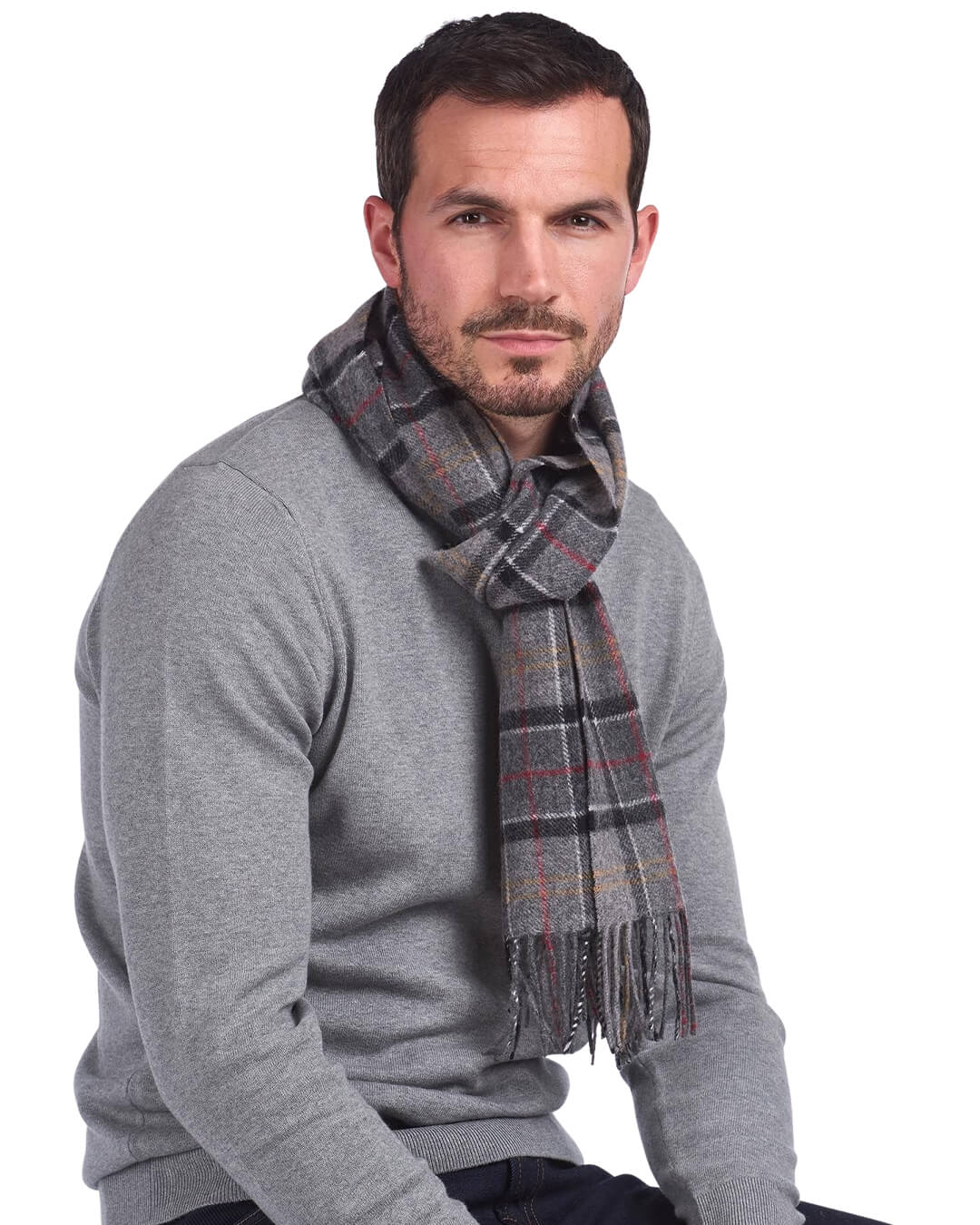 Barbour Scarves ONE SIZE Barbour Lambswool Light Grey Tartan Scarf