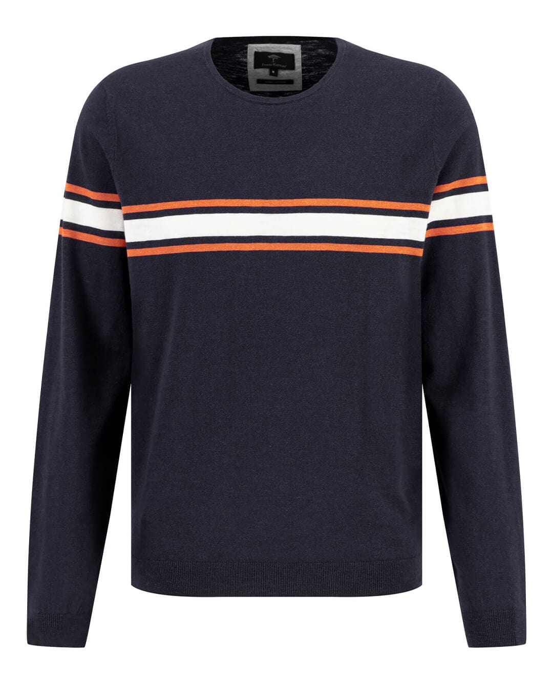 Fynch-Hatton Jumpers Fynch-Hatton Navy Cotton Linen Striped Crew Neck Jumper