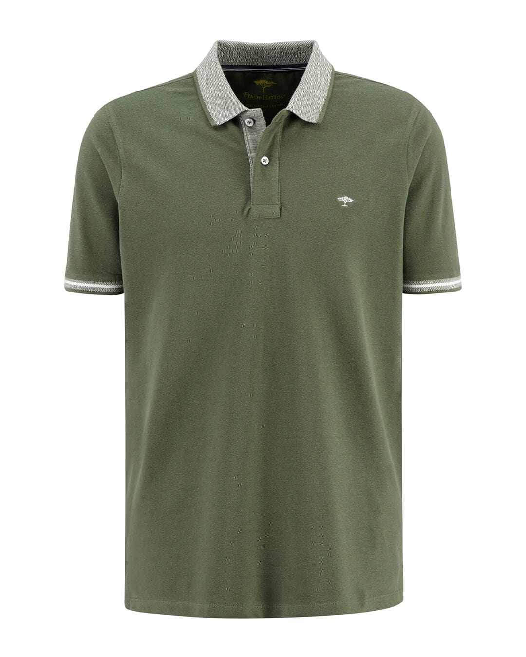 Fynch-Hatton Polo Shirts Fynch-Hatton Green Solid Multicoloured Collar Polo Shirt