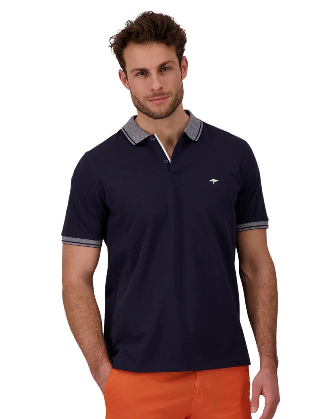 Fynch-Hatton Polo Shirts Fynch-Hatton Navy Two Tone Collar Polo Shirt