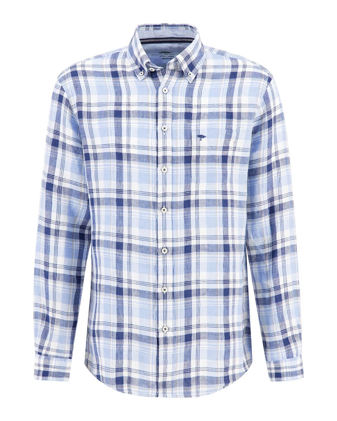 Fynch-Hatton Shirts Fynch-Hatton Blue Linen Checked Shirt