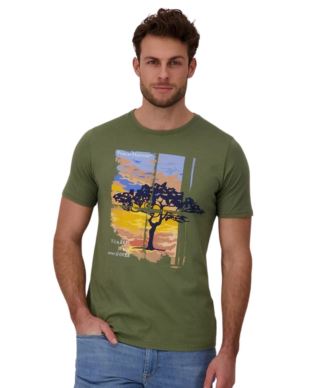 Fynch-Hatton T-Shirts Fynch-Hatton Green Front Print T-Shirt