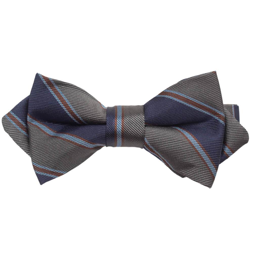 Gagliardi Bow Ties Grey, Navy, Sky And Brown Stripe Bow Tie