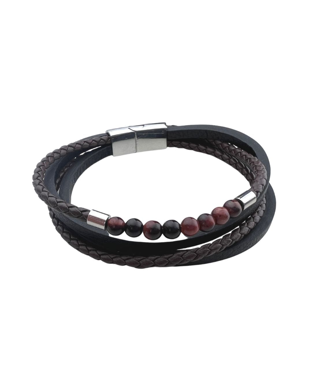 Gagliardi Bracelets Gagliardi Black Leather &amp; Beads Bracelet