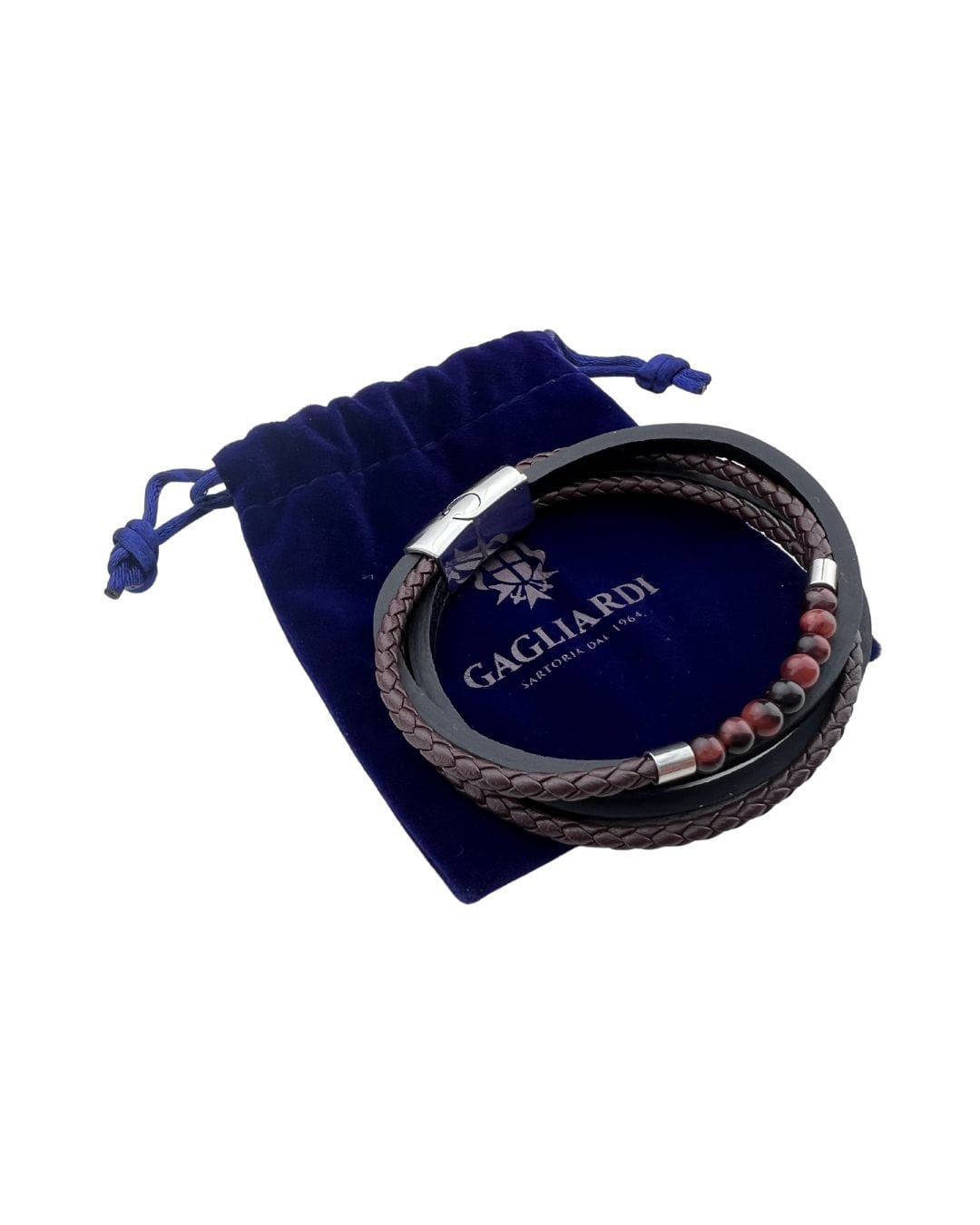 Gagliardi Bracelets Gagliardi Black Leather &amp; Beads Bracelet