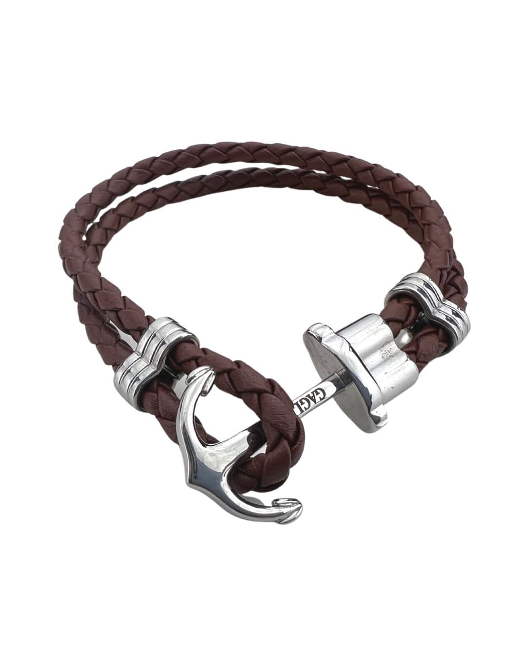 Gagliardi Bracelets Gagliardi Brown Braided Leather Bracelet With Anchor Clasp