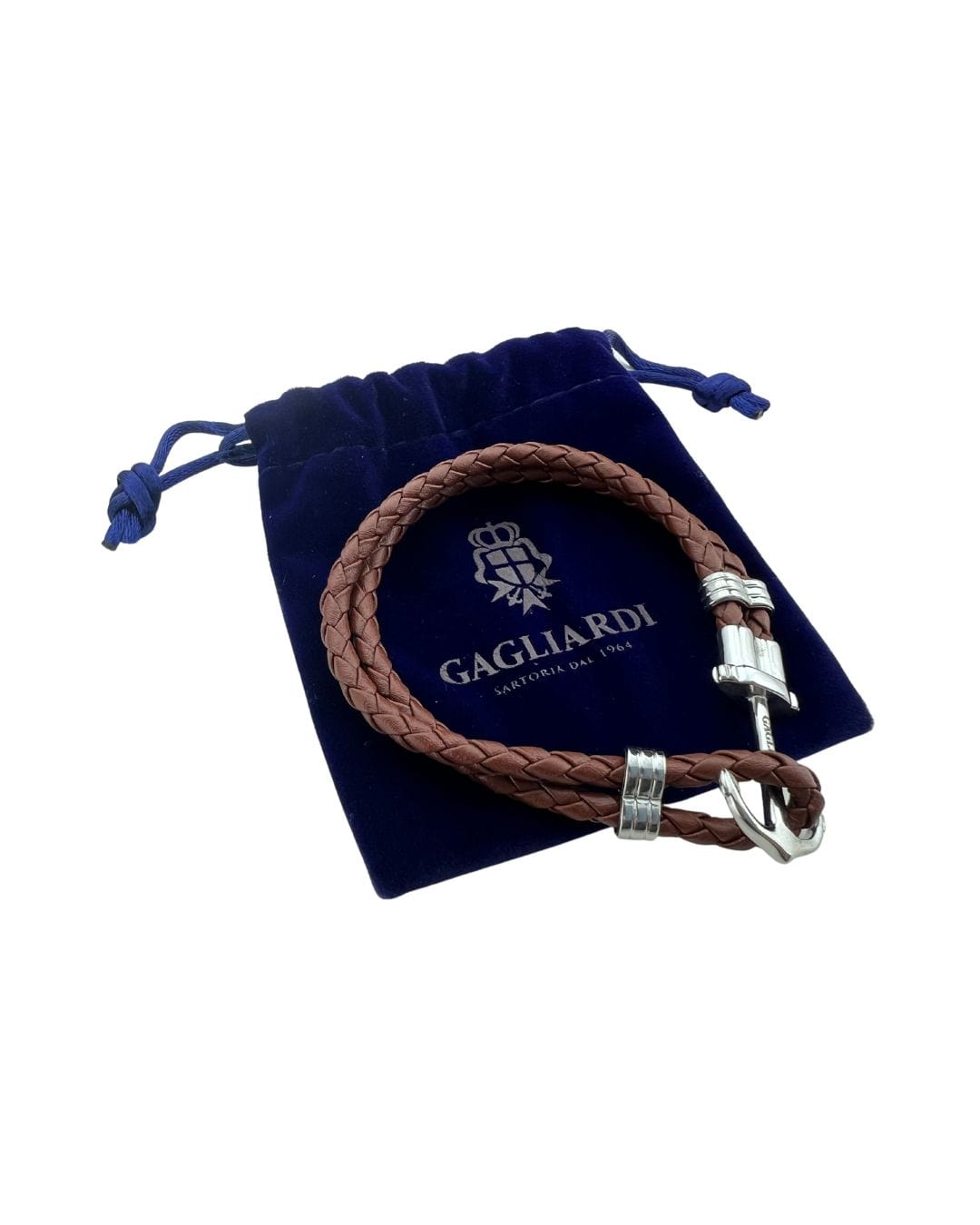 Gagliardi Bracelets Gagliardi Brown Braided Leather Bracelet With Anchor Clasp