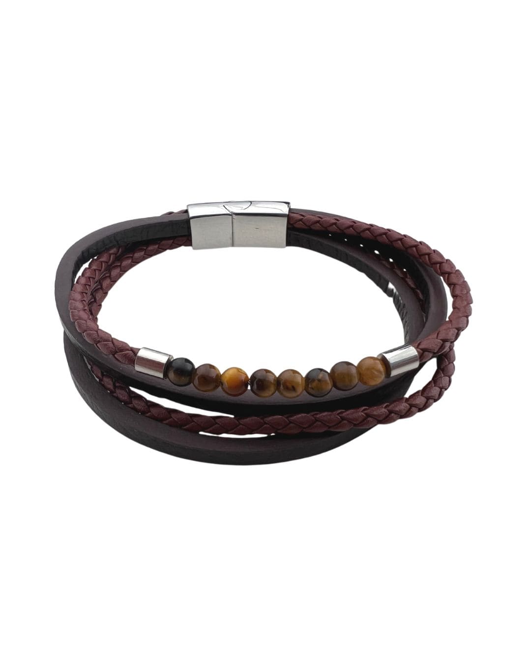 Gagliardi Bracelets Gagliardi Brown Leather &amp; Beads Bracelet