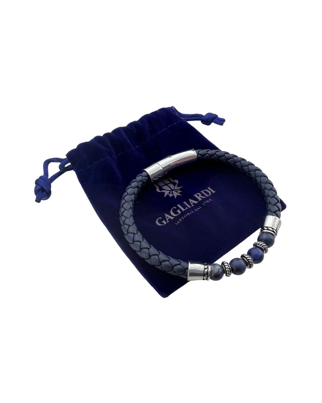 Gagliardi Bracelets Gagliardi Navy Braided Leather & Beads Bracelet