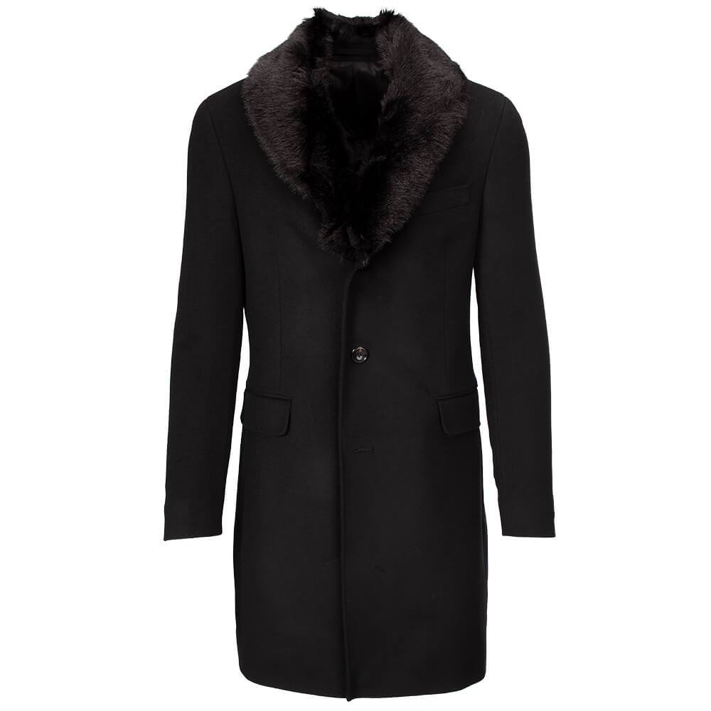Gagliardi - Coats - Black Plain Fur Collar Coat