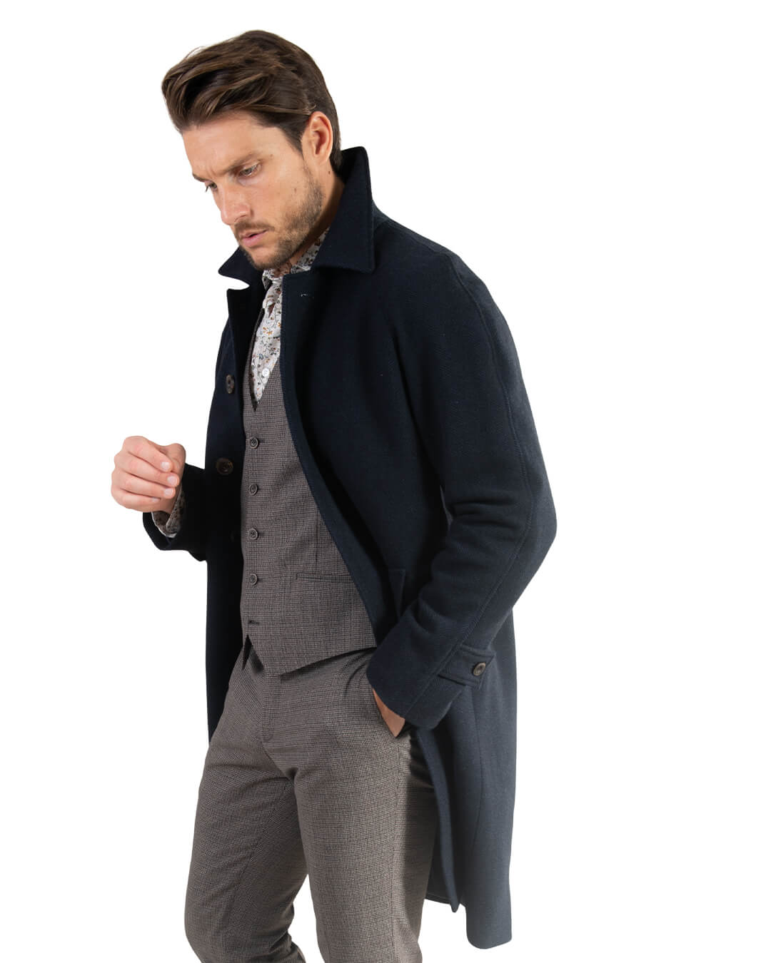 Gagliardi Coats Gagliardi Navy Herringbone Raglan Sleeve Coat