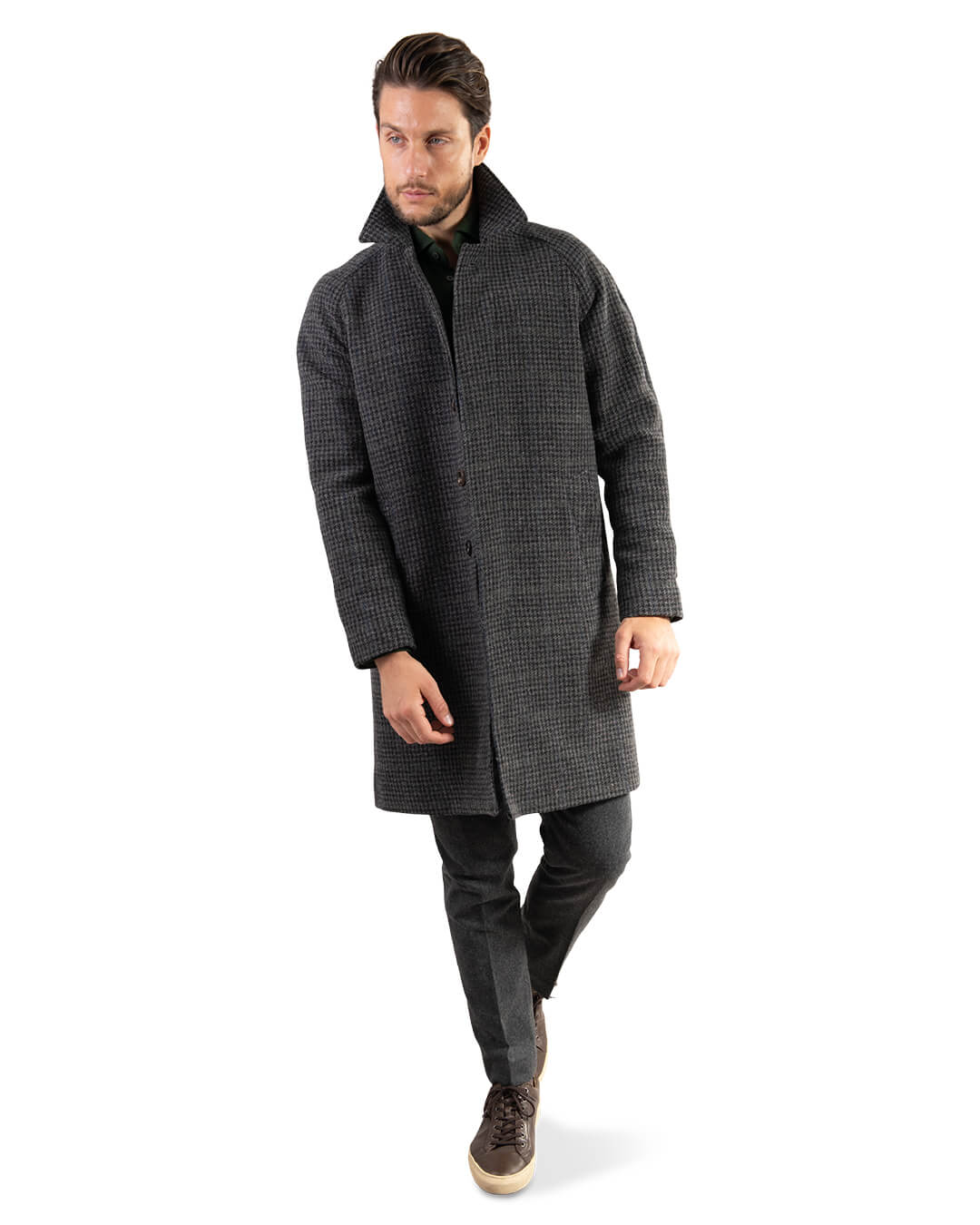 Gagliardi Coats Grey &amp; Brown Check Raglan Sleeve Coat