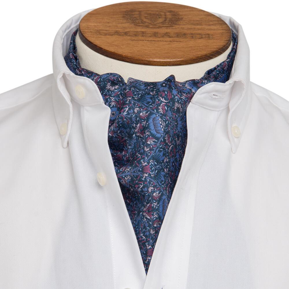 Gagliardi Cravats Mid Blue Art Nouveau Leaf Print Cravat