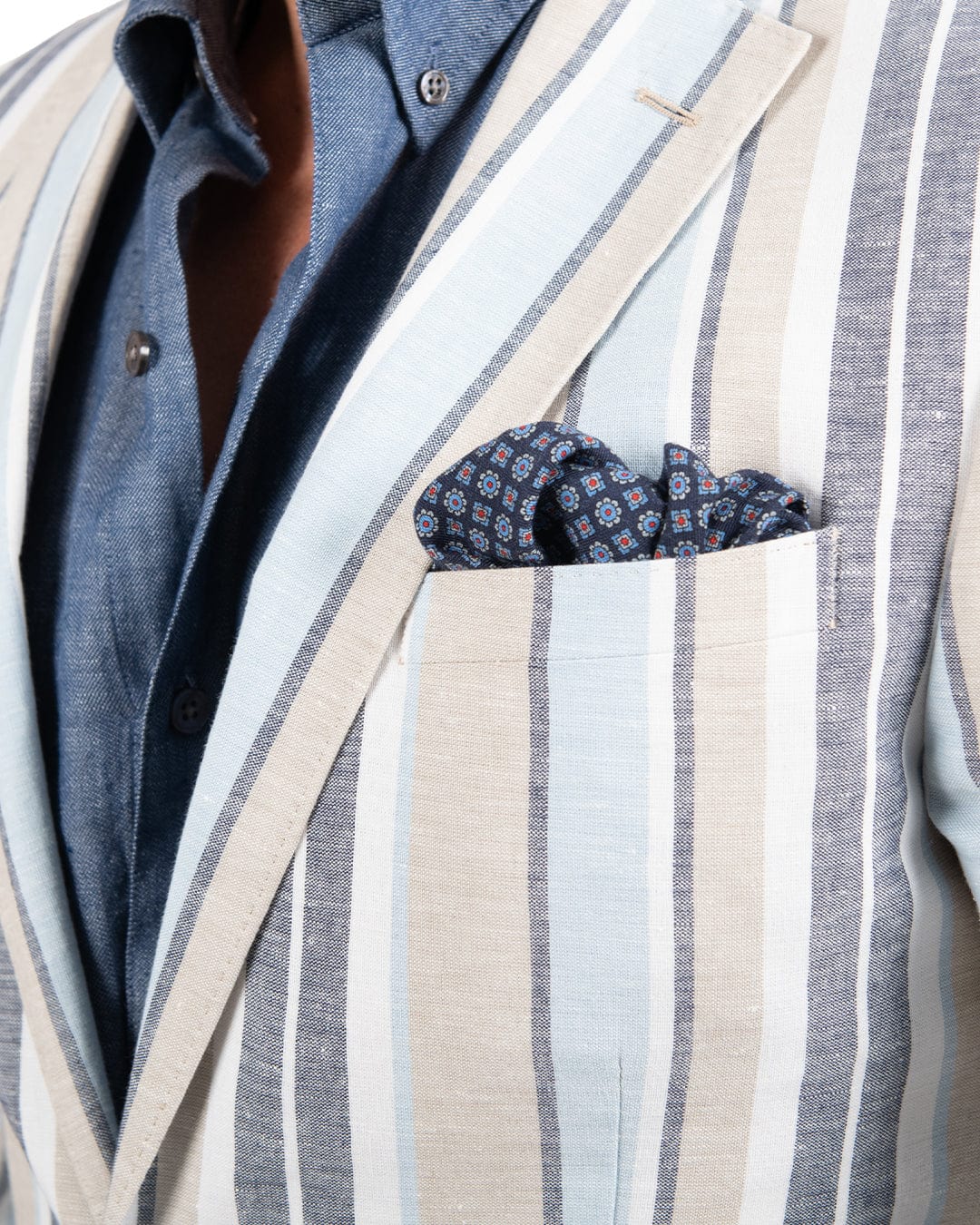 Gagliardi Jackets Gagliardi Blue Linen Cotton Striped Jacket