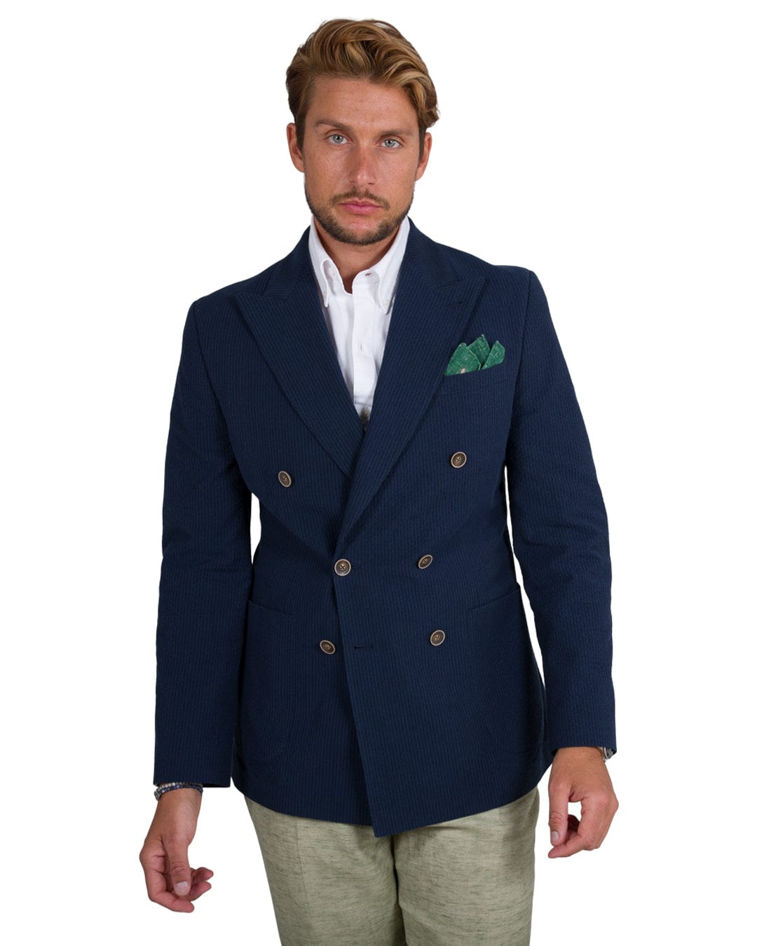 Gagliardi Jackets Gagliardi Navy Double Breasted Seersucker Jacket