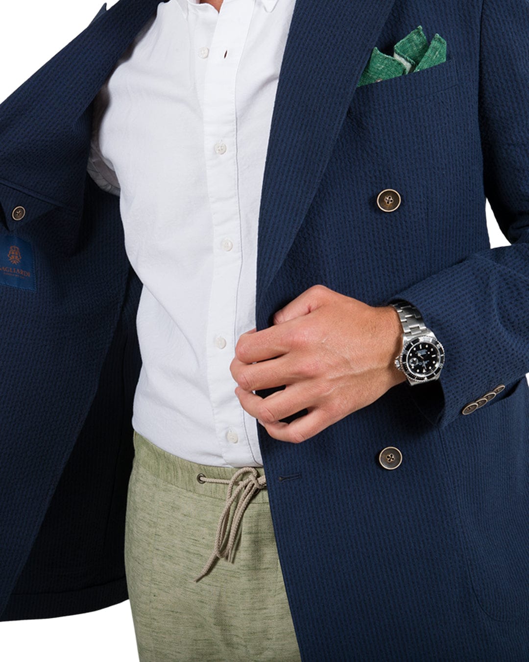 Gagliardi Jackets Gagliardi Navy Double Breasted Seersucker Jacket