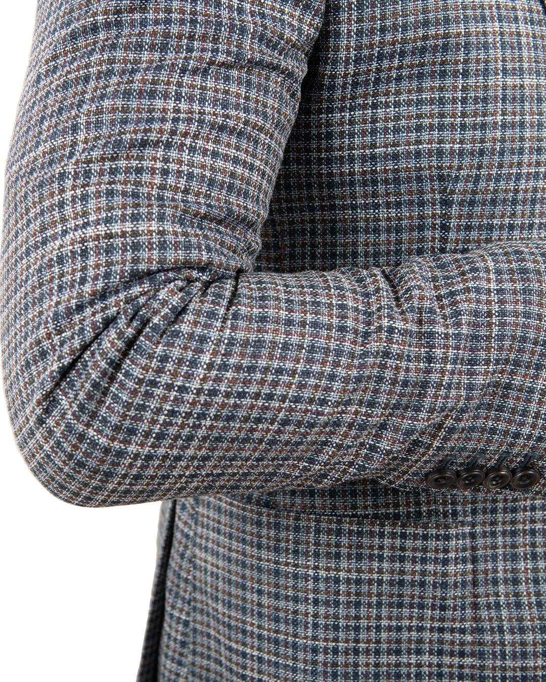 Gagliardi Jackets Gagliardi Teal Lanificio F.lli Cerruti Wool And Silk Gingham Check Jacket