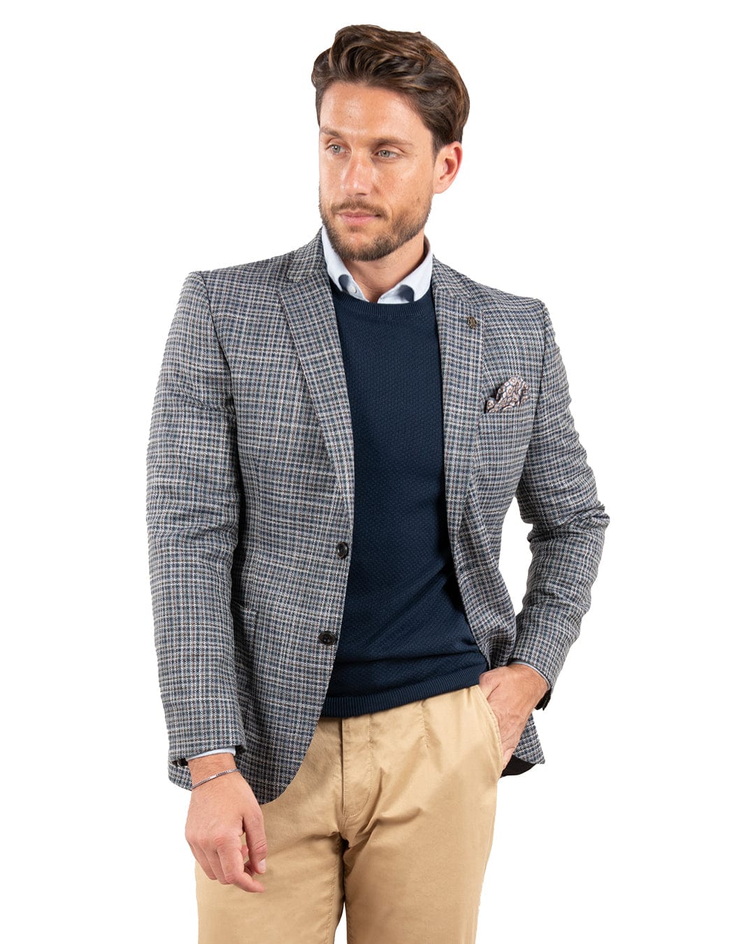 Gagliardi Jackets Gagliardi Teal Lanificio F.lli Cerruti Wool And Silk Gingham Check Jacket