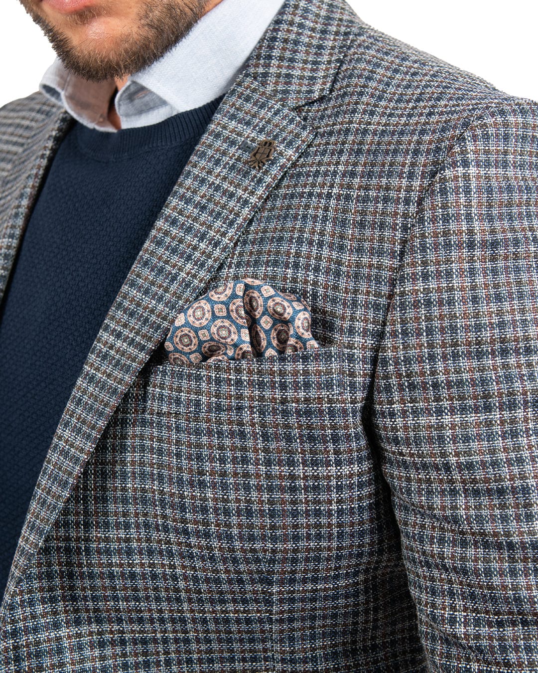 Gagliardi Jackets Gagliardi Teal Lanificio F.lli Cerruti Wool And Silk Gingham Check Jacket