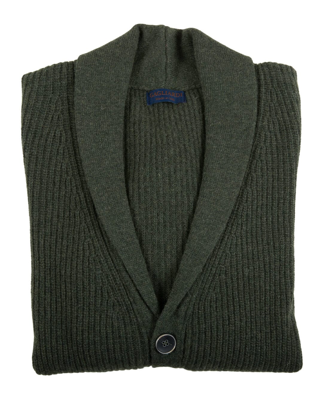 Gagliardi Jumpers Gagliardi Olive Fisherman&#39;s Rib Wool Blend Shawl Collar Cardigan