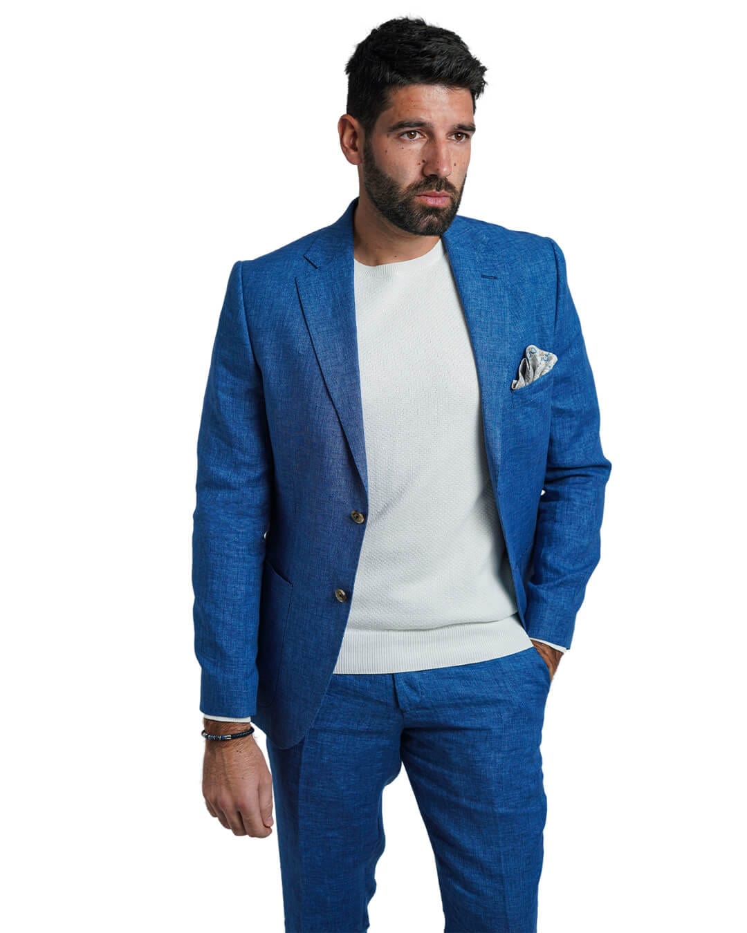 Gagliardi M&amp;M Jackets Gagliardi Blue Italian Delave Linen Jacket