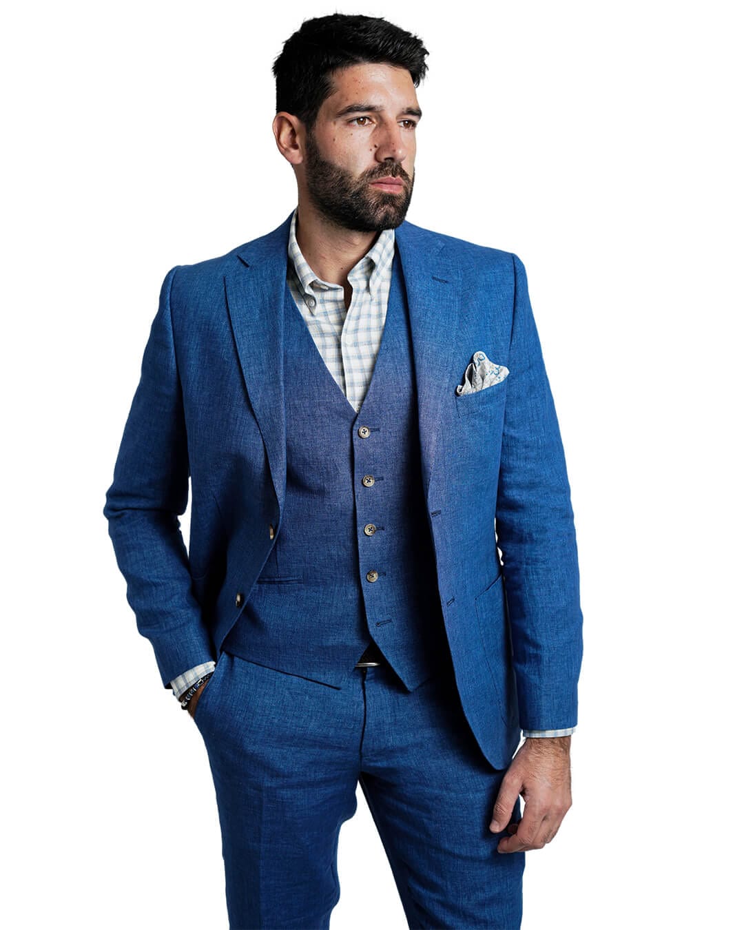 Gagliardi M&amp;M Jackets Gagliardi Blue Italian Delave Linen Jacket