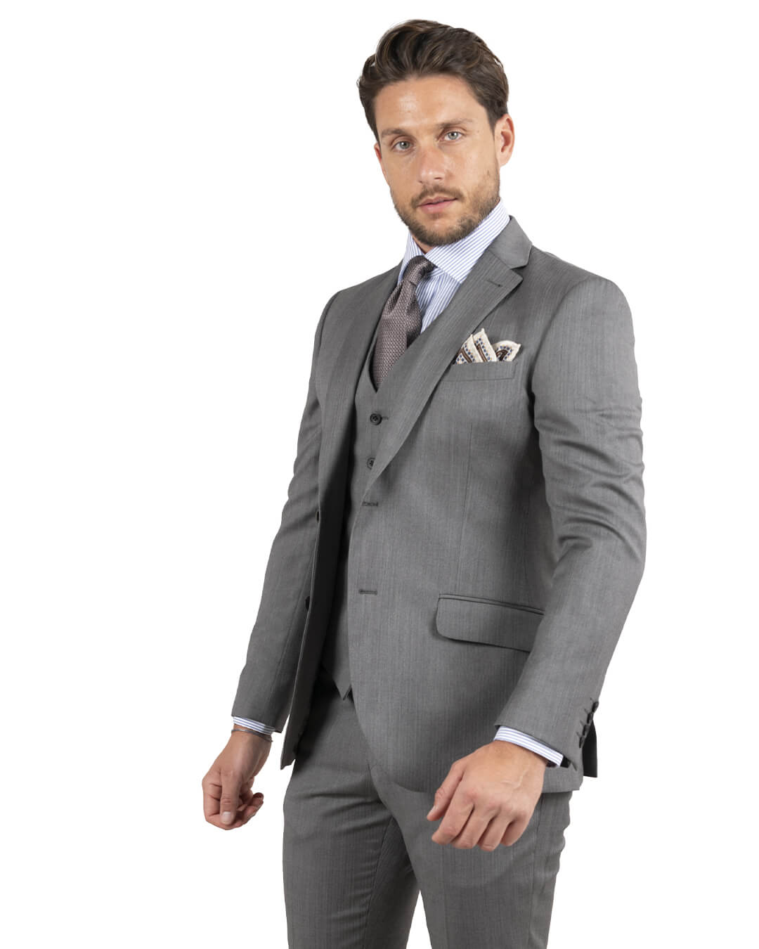 Gagliardi M&amp;M Jackets Gagliardi Lanificio F.lli Cerruti Grey Herringbone Suit Jacket