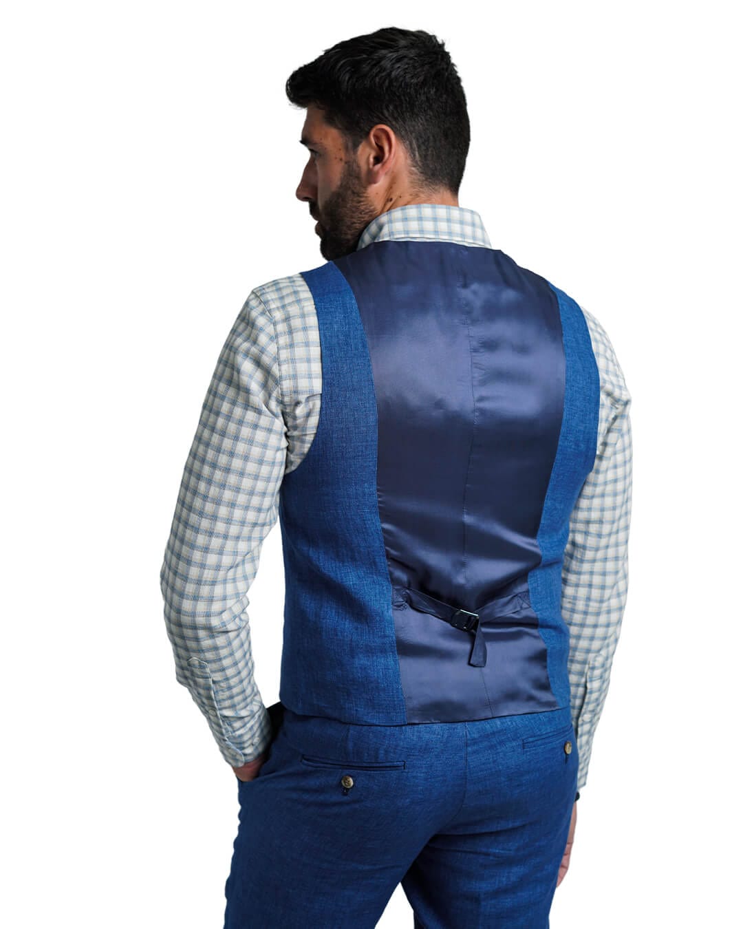 Gagliardi M&amp;M Waistcoats Gagliardi Blue Italian Delave Linen Waistcoat