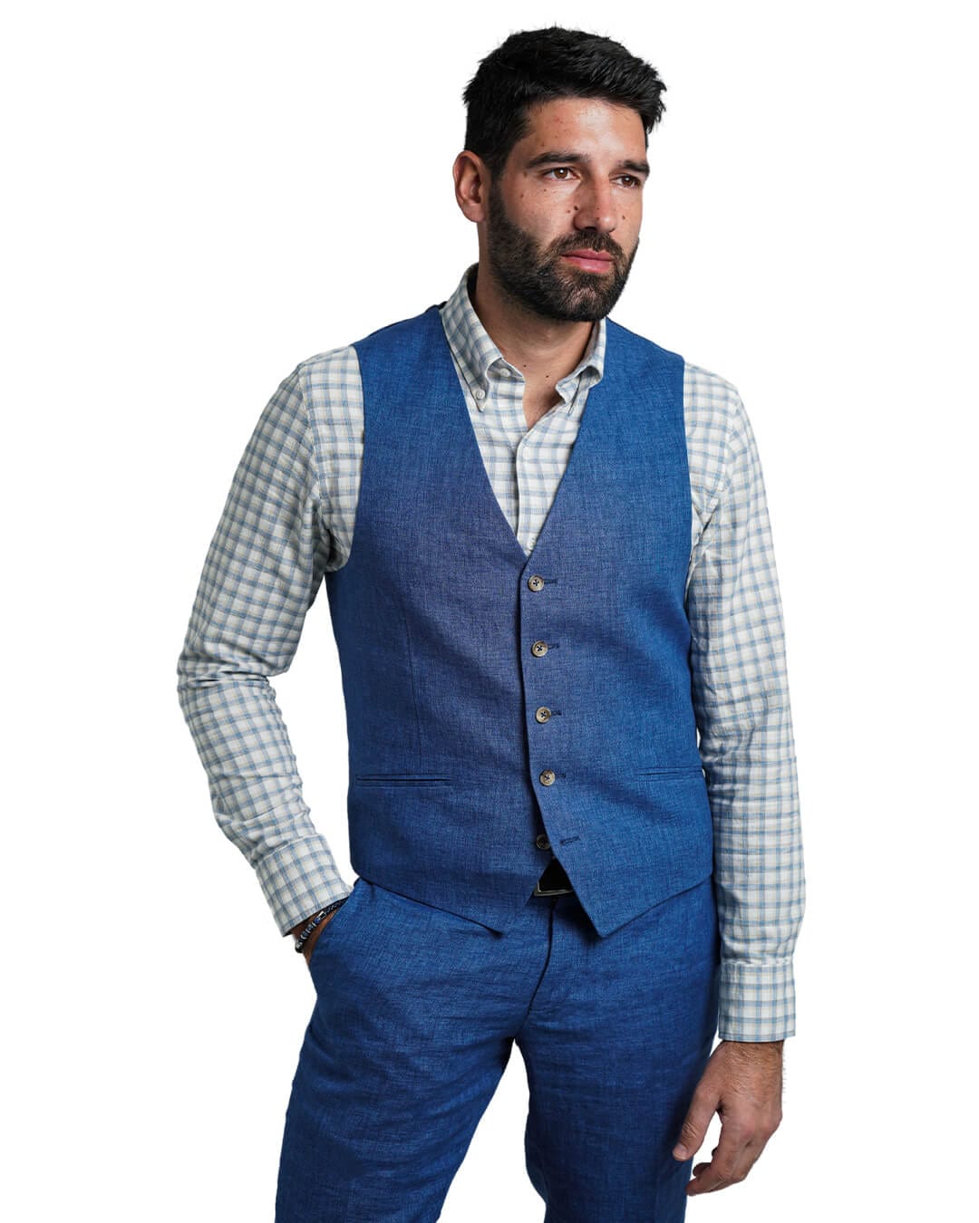 Gagliardi M&amp;M Waistcoats Gagliardi Blue Italian Delave Linen Waistcoat