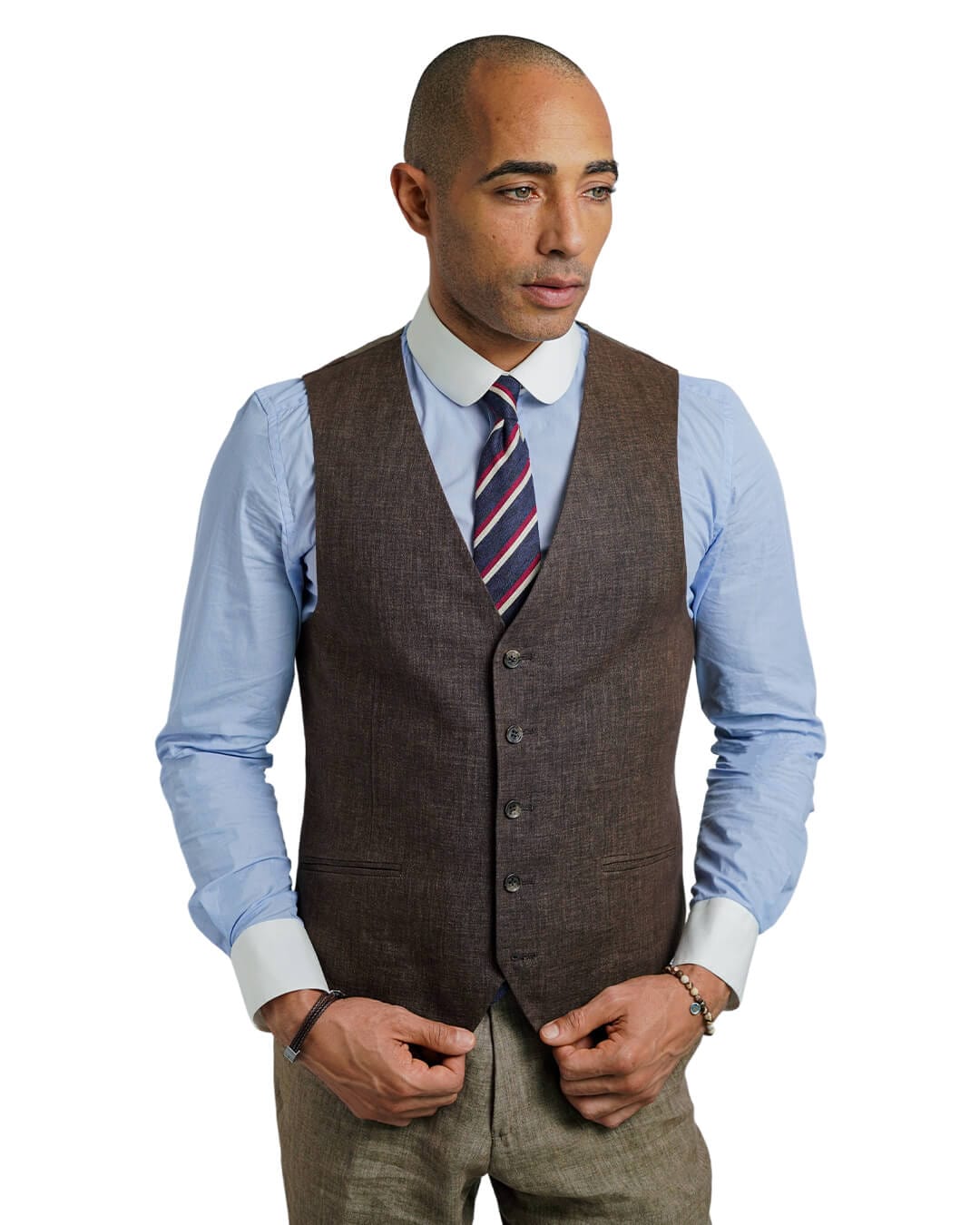 Gagliardi M&amp;M Waistcoats Gagliardi Brown Italian Delave Linen Waistcoat