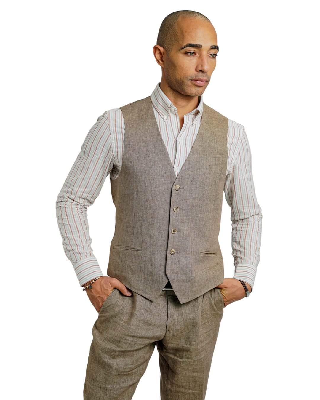 Gagliardi M&amp;M Waistcoats Gagliardi Taupe Italian Delave Linen Waistcoat