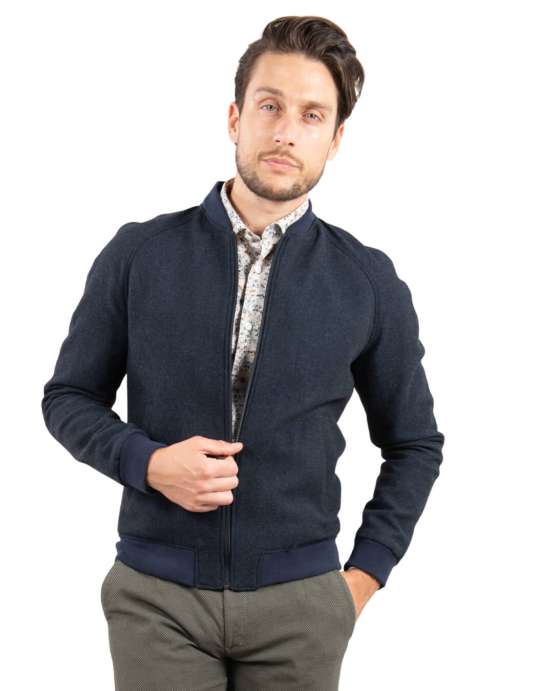 Gagliardi Outerwear Gagliardi Blue Microweave Raglan Sleeve Bomber Jacket