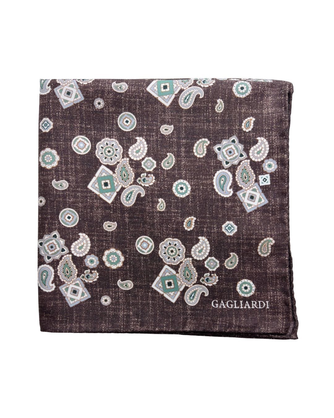 Gagliardi Pocket Squares ONE SIZE Gagliardi Brown Deconstructed Paisley &amp; Medallions Italian Silk Pocket Square