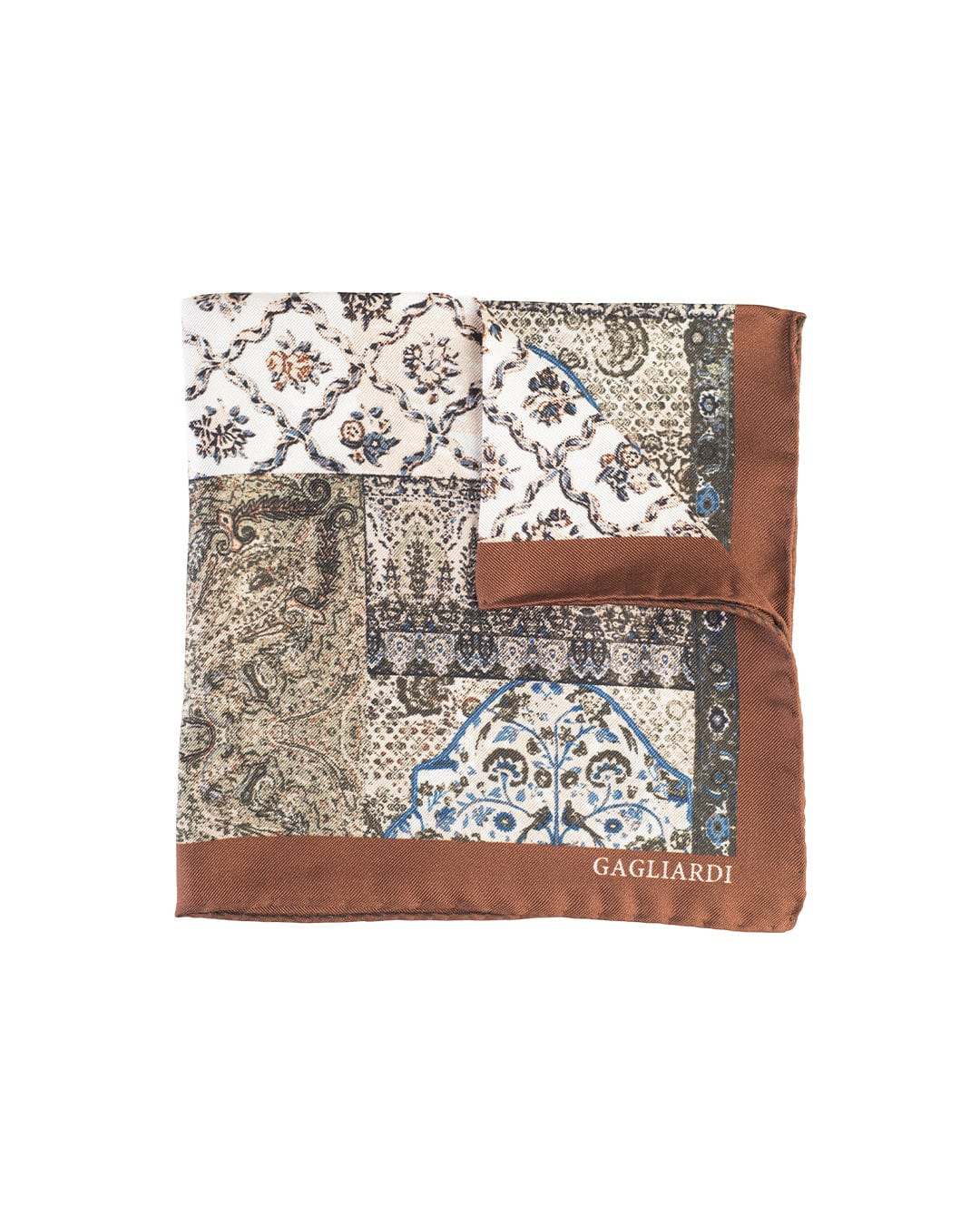 Gagliardi Pocket Squares ONE SIZE Gagliardi Brown Patchwork Italian Silk Pocket Square