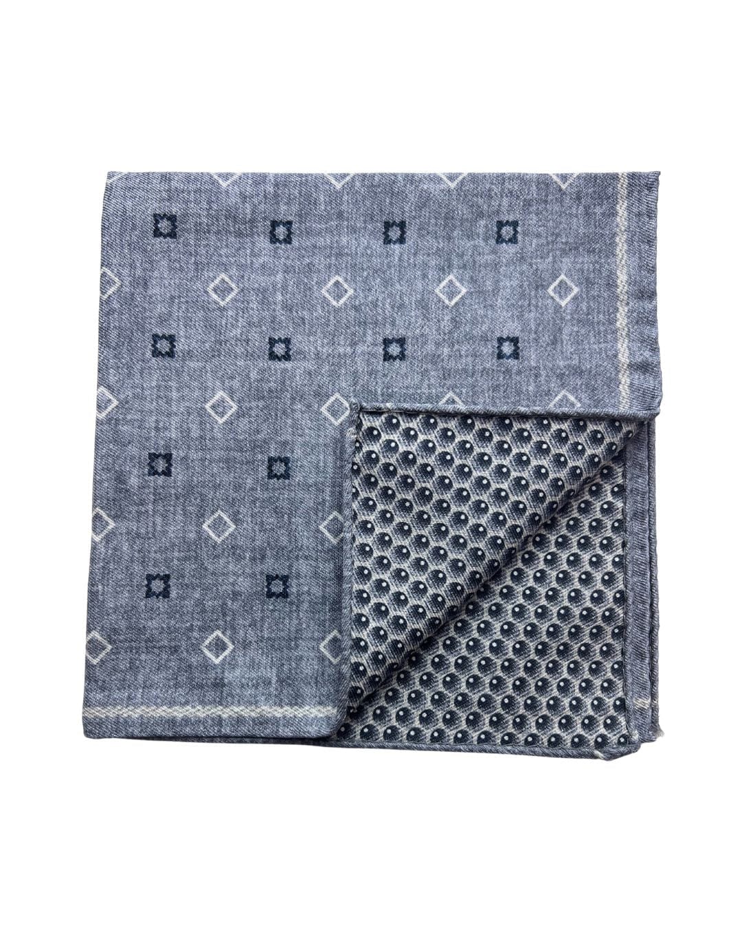 Gagliardi Pocket Squares ONE SIZE Gagliardi Grey Diamonds &amp; Squares Double Sided Italian Silk Cotton Pocket Square