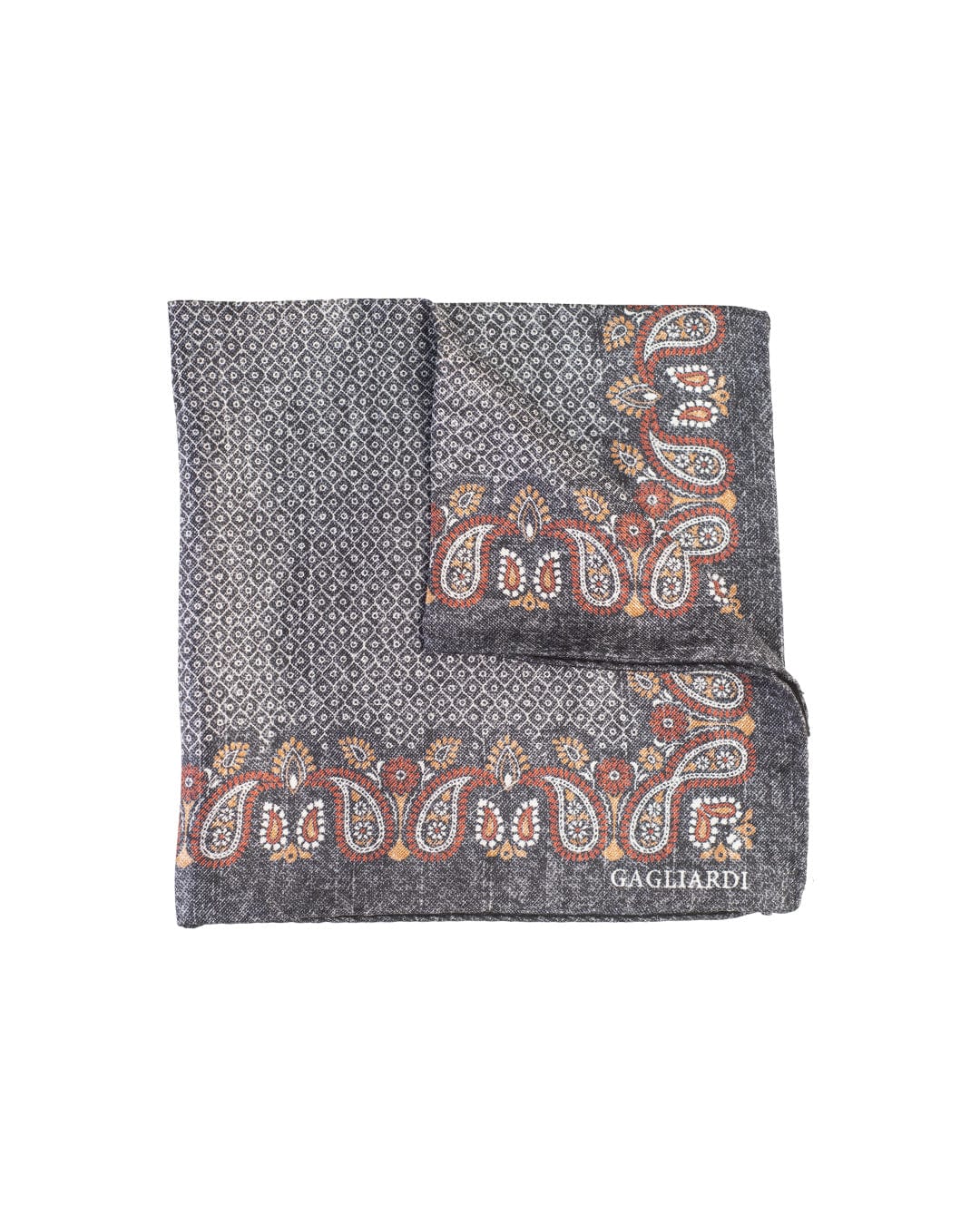 Gagliardi Pocket Squares ONE SIZE Gagliardi Grey Paisley Border Italian Silk Pocket Square