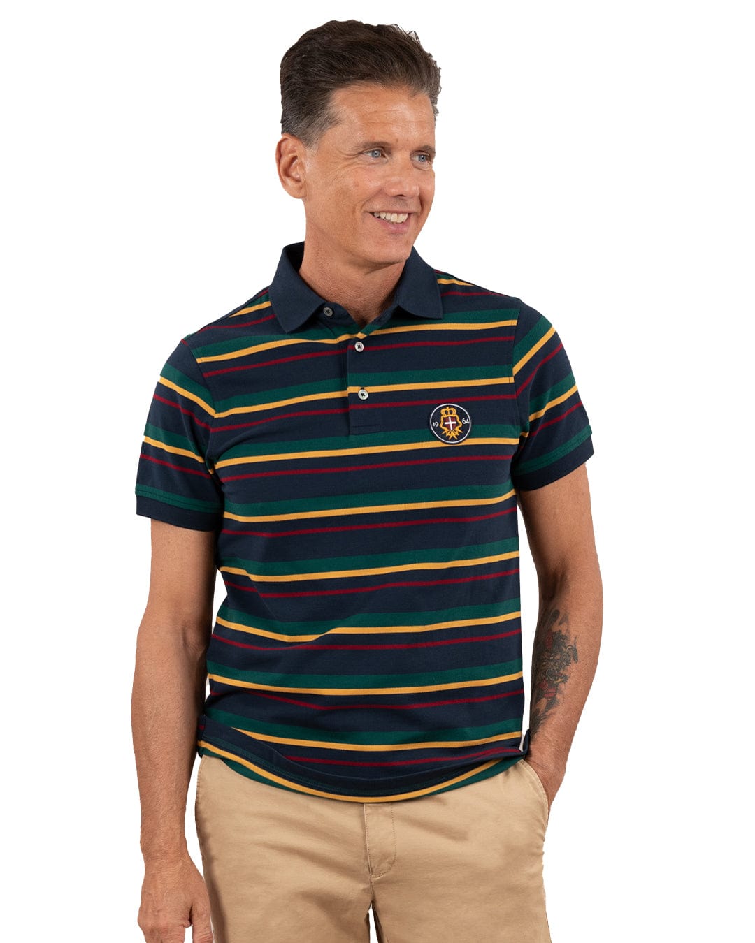 Gagliardi Polo Shirts Gagliardi Navy Club Stripe Polo Shirt With Badge