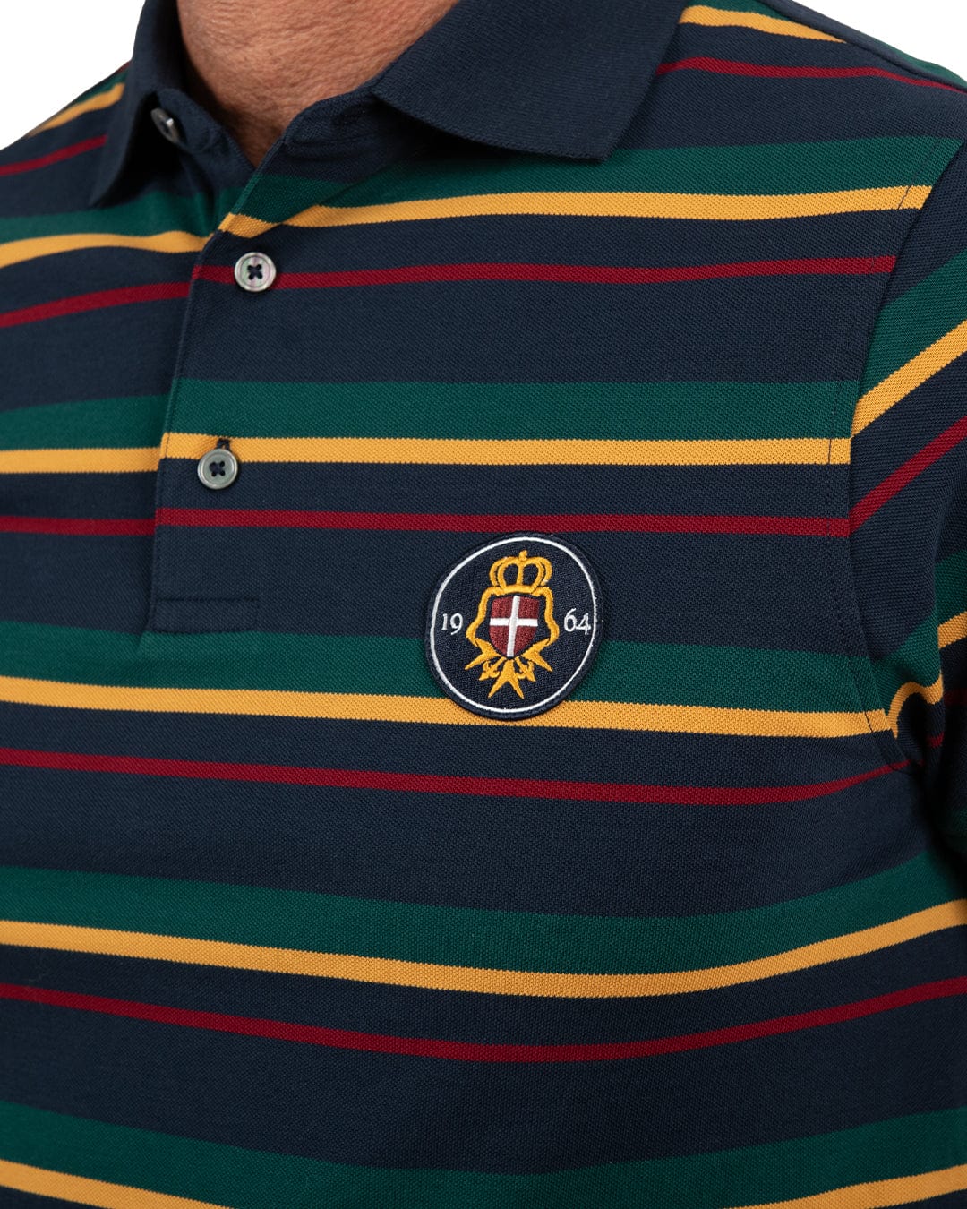 Gagliardi Polo Shirts Gagliardi Navy Club Stripe Polo Shirt With Badge